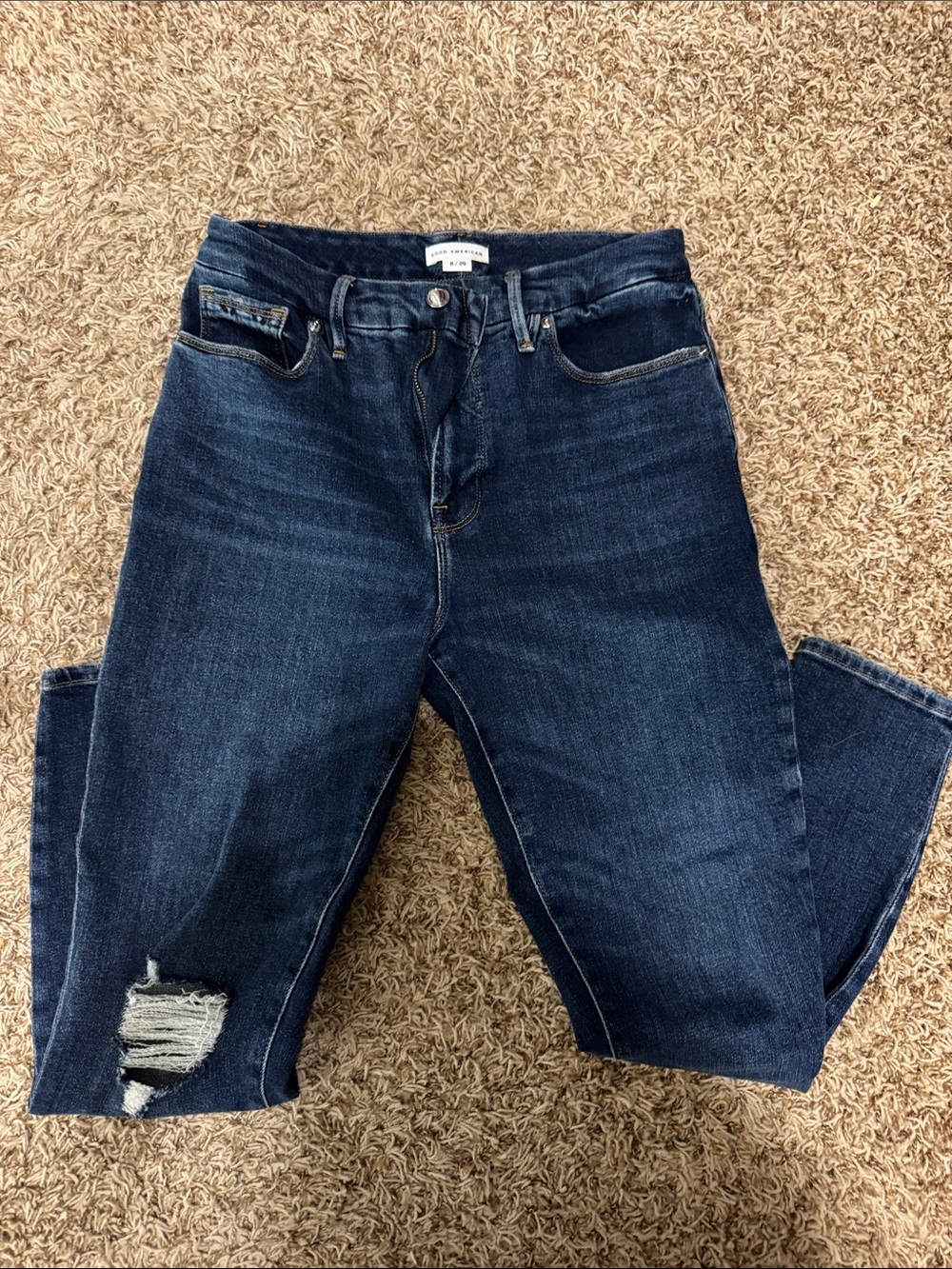 Good American Dark Wash Distressed High-Rise Jeans